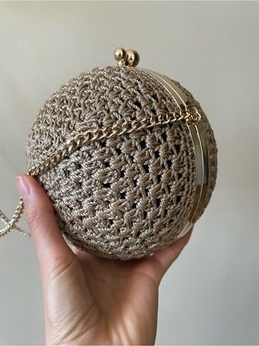 Zara Woven Round Clutch in Taupe with Gold Chain